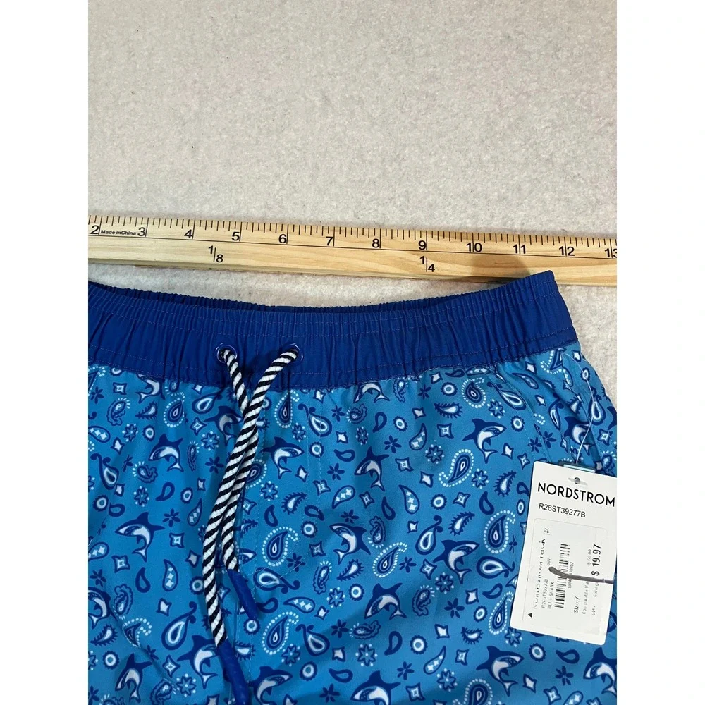Andy & Evan Boys Blue Shark Paisley Swim Trunks Shorts Size 7 NWT